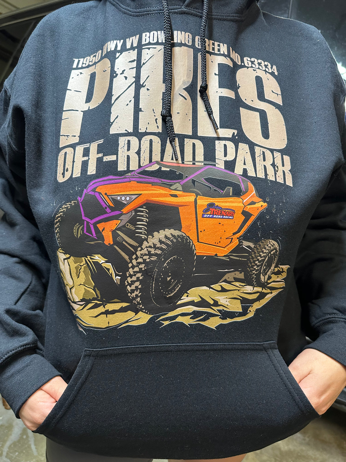 Pikes off road map logo “front will be the sxs and back will be a map of the park” HOODIE